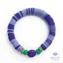 Elastyczna bransoletka jasno i ciemno fioletowa z turkusowym - handmade