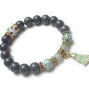Bransoletka Chwościk Mint Patina z jadeitu i agatu (16-17 cm)
