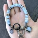Regulowana bransoletka z akwamarynem w oksydowanym srebrze 925 - handmade