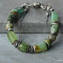 Srebrna bransoletka handmade z chryzoprazem, nefrytem i epidotem - srebro 925 oksydowane