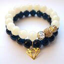 Bransoleta real gold diamond&navy stones