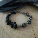 Bransoletka z naturalnego obsydianu śnieżnego i chainmaille