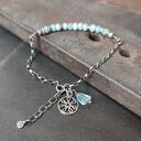 Larimar i akwamaryn - delikatna srebrna bransoletka 925 regulowana