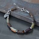 Bransoletka z brązowym i żółtym szkłem antycznym - srebro 925 oksydowane