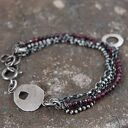 granat - srebrna bransoleta z granatów, bransoleta boho, srebrne łańcuszki