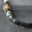 Srebrna bransoletka z bursztynem i turmalinem - handmade