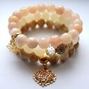 Bransoleta real gold lotus&beige jade