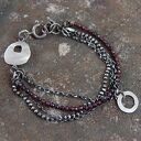 granat - srebrna bransoleta z granatów, bransoleta boho, srebrne łańcuszki