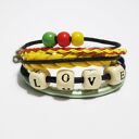Bransoletka - Love rasta - rzemienie, drewniane koraliki