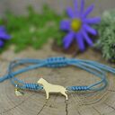 Bransoletka Amstaff z psem - srebro 925 pozłacane i turkusowy sznurek handmade