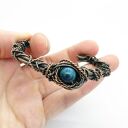 Bransoletka miedziana bez zapięcia z niebieskim tygrysim okiem - cuff handmade