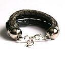 ANIMAL INSTINCT - czarno-szaro-granatowa bransoletka handmade (regulowana, masywna)