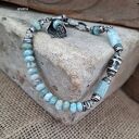 Larimar - bransoletka ze srebra oksydowanego 925 i zawieszką charms