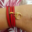 Bransoletka skóra magnetoos triple owl red & gold