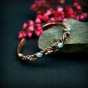 Miedziana bransoleta z topazem i agatem - cuff wire wrapping