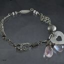 Bransoletka srebrna z różowym kwarcem - wire wrapping, 20 cm