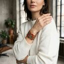 Komplet 9 Bransoletek na Gumce Boho - Koral, Brązowy Kamień i Szkło