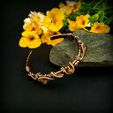Bransoleta mankietowa z bursztynem - miedziany cuff wire wrapping