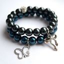 Bransoleta navy pearls&butterfly