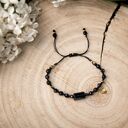 Makramowa bransoletka ochronna z turmalinem, onyksem i nocą Kairu, czarna