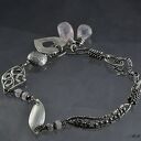 Bransoletka srebrna z różowym kwarcem - wire wrapping, 20 cm