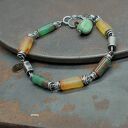 Bransoletka bursztyn i chryzopraz ze srebra 925 oksydowanego - biżuteria autorska handmade