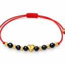 Czerwona bransoletka sznurkowa Turmalin Hematyt złota serce Dzień Kobiet