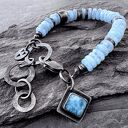 Regulowana bransoletka z akwamarynem w oksydowanym srebrze 925 - handmade