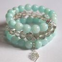 Bransoleta real silver peacock feather&mint jade