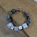 Chalcedon z larvikit - bransoletka surowa