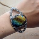 Bransoletka z kolorowym labradorytem, wire wrapping, stal chirurgiczna