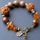 Rudraksha i bursztyn w etnicznej bransoletce boho handmade UNISEX - wyjątkowy prezent
