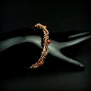 Bransoleta mankietowa z bursztynem i hematytem - miedziany cuff