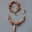 Rudraksha i bursztyn w etnicznej bransoletce boho handmade UNISEX - wyjątkowy prezent