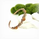 Bransoleta mankietowa z bursztynem i hematytem - miedziany cuff