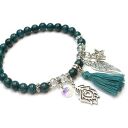 Sea green vol. 2 - bransoletka boho z jadeitu, kryształków i chwostu (16-16,5 cm)