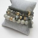Grey and Olive vol. 6 - komplet bransoletek z jadeitu, labradorytu i Swarovski