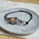 Pomarańczowa bransoletka z agatem w stylu boho - rękodzieło z miedzi