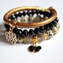 Bransoleta dalmatian jasper&black bow