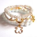 Bransoleta white jade&gold bear