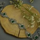 Bransoletka regulowana zielony onyks, wire wrapping, stal chirurgiczna