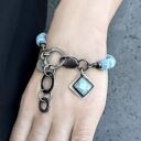 Regulowana bransoletka z akwamarynem w oksydowanym srebrze 925 - handmade