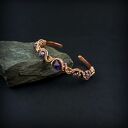 Miedziana bransoletka mankietowa z ametystem - cuff handmade