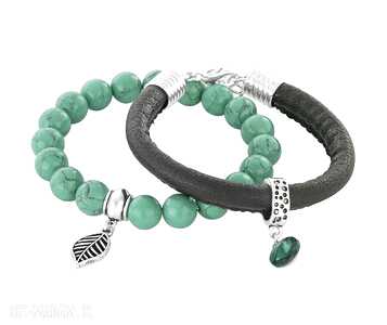 Green howlite leather with emerald crystal howlit rzemień listek