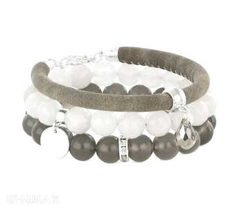 Gray agate moon quartz shammy eco leather set kwarc agat rzemień