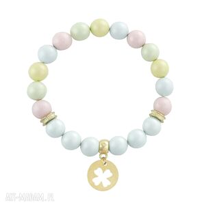 Pearly chic pastels perła swarovski koniczynka bransoletka gumce