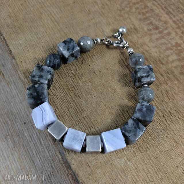 Chalcedon z larvikit - bransoletka surowa