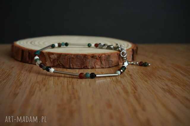 Bransoletka stal chirurgiczna - agat, howlit, granat, jadeit, apatyt, hematyt