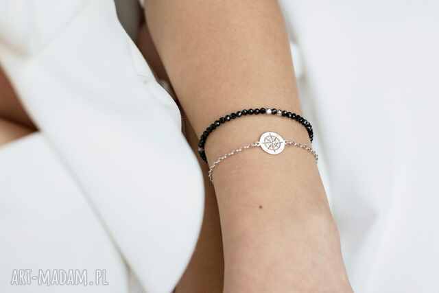 Bransoletki ze srebra - spinel, róża wiatrów