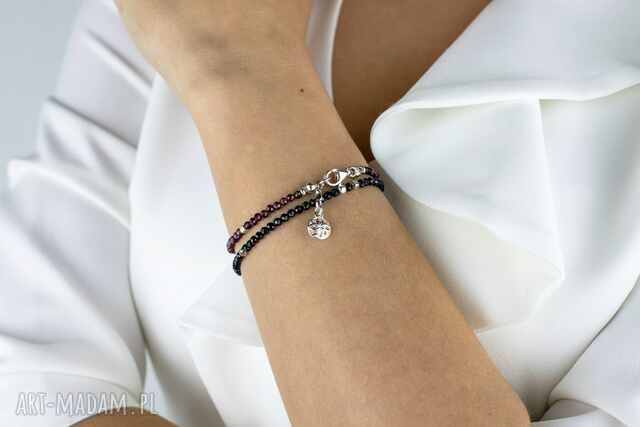 Bransoletki z kamieni granat spinel i srebro